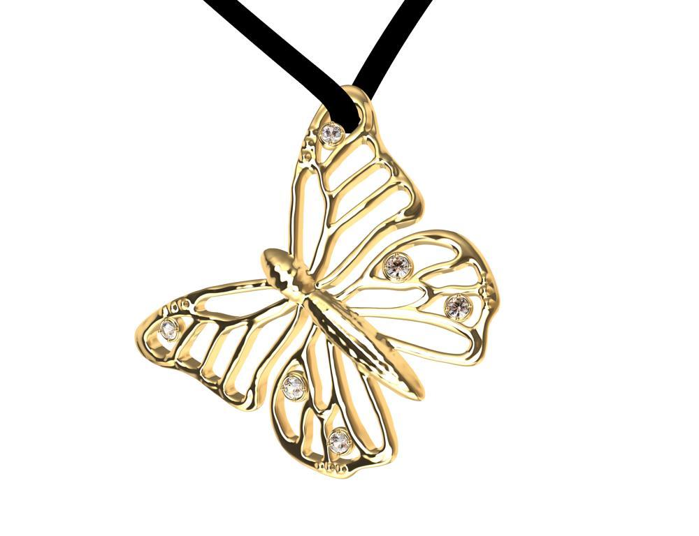 Collier pendentif en or jaune 18 carats avec papillon de papillon et diamants certifiés GIA Neuf - En vente à New York, NY