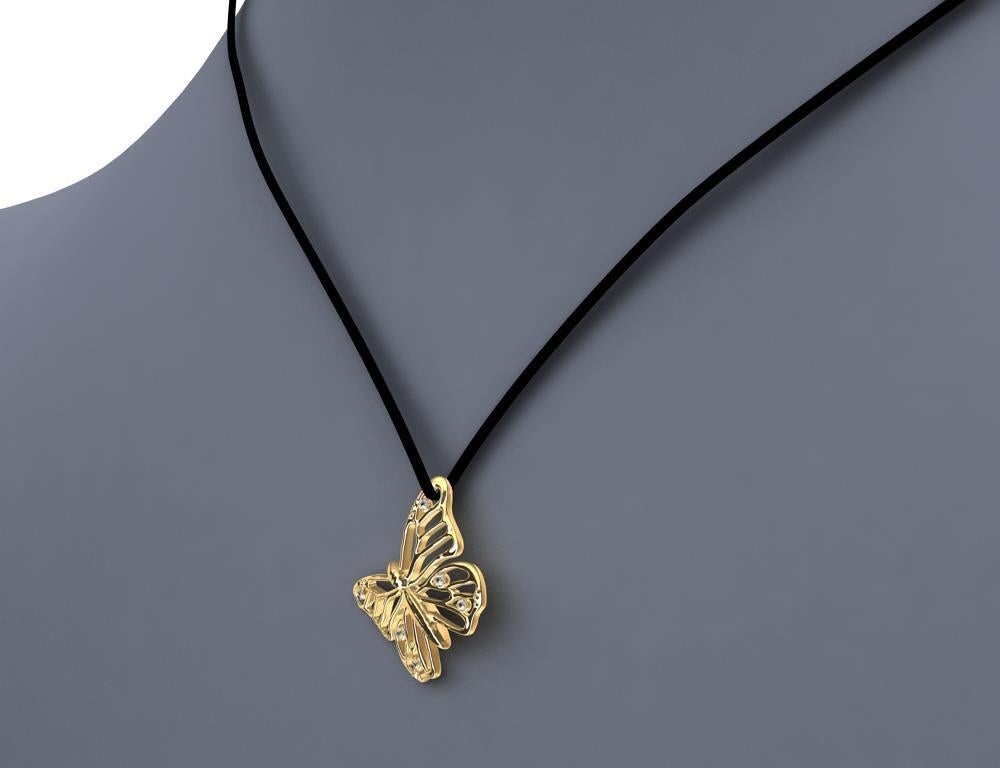 Contemporary 18 Karat Yellow Gold Monarch Butterfly and GIA Diamonds Pendant Necklace For Sale