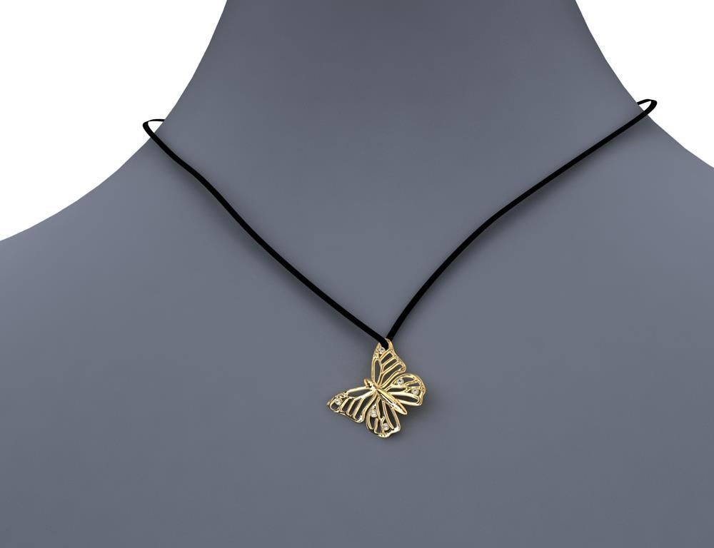 Round Cut 18 Karat Yellow Gold Monarch Butterfly and GIA Diamonds Pendant Necklace For Sale