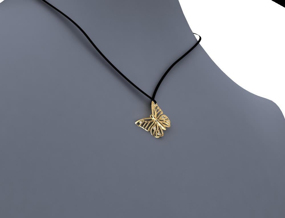 Collier pendentif en or jaune 18 carats avec papillon de papillon et diamants certifiés GIA en vente 2