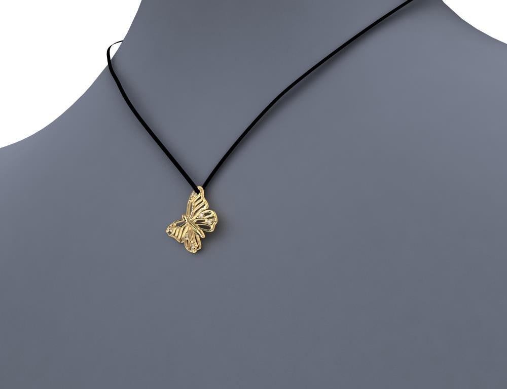 Collier pendentif en or jaune 18 carats avec papillon de papillon et diamants certifiés GIA en vente 3