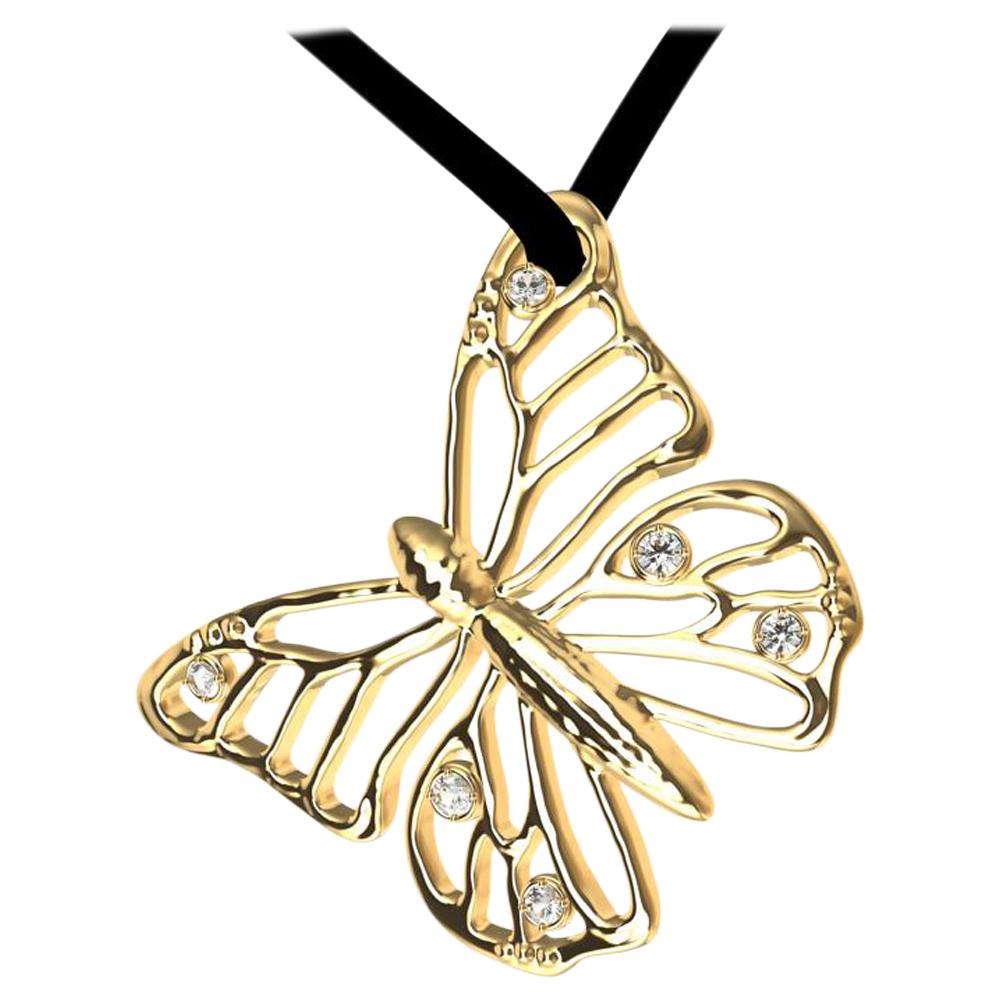 18 Karat Yellow Gold Monarch Butterfly and GIA Diamonds Pendant Necklace
