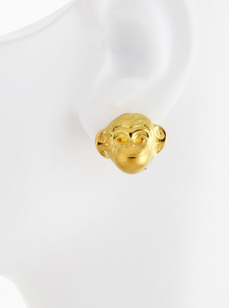 18 Karat Yellow Gold MONKEY HEAD Earrings by John Landrum Bryant For ...
