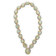 18 Karat Yellow Gold Moonstone and Multi-Color Sapphires Necklace