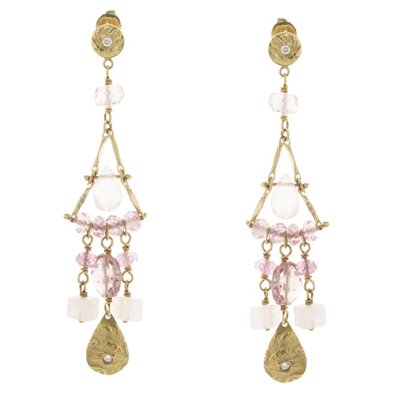 18K Rose Gold Morganite and Diamond Tear Drop Earrings main image 1