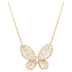 18 Karat Yellow Gold Mosaic Set Diamond Butterfly Necklace