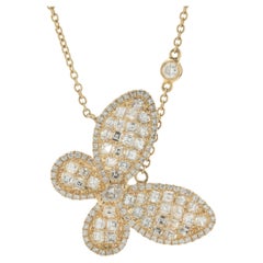 18 Karat Yellow Gold Mosaic Set Diamond Butterfly Necklace 18 Karat Yellow Gold Mosaic Set Diamond Butterfly Necklace
