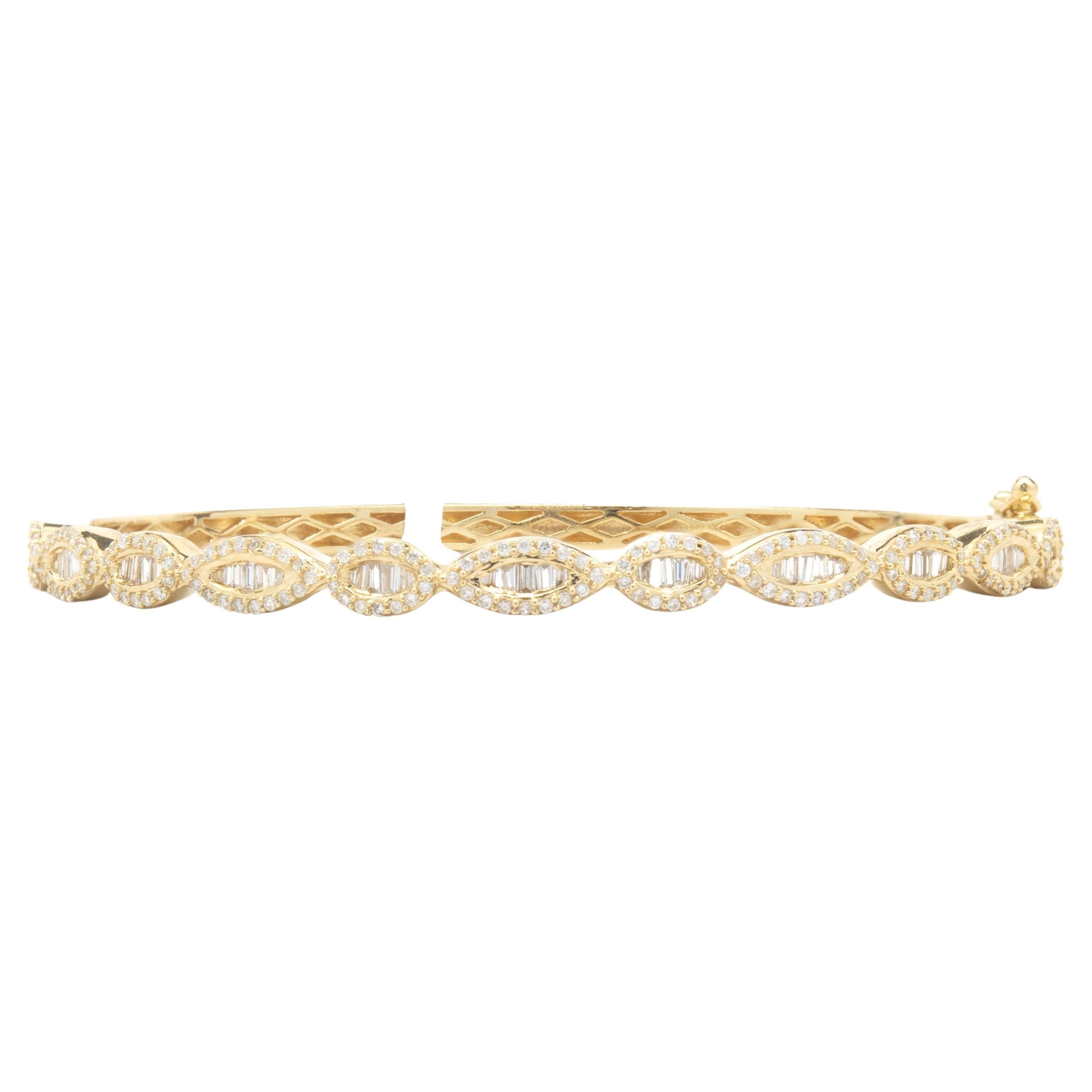 18 Karat Yellow Gold Mosaic Set Diamond Wave Bangle Bracelet