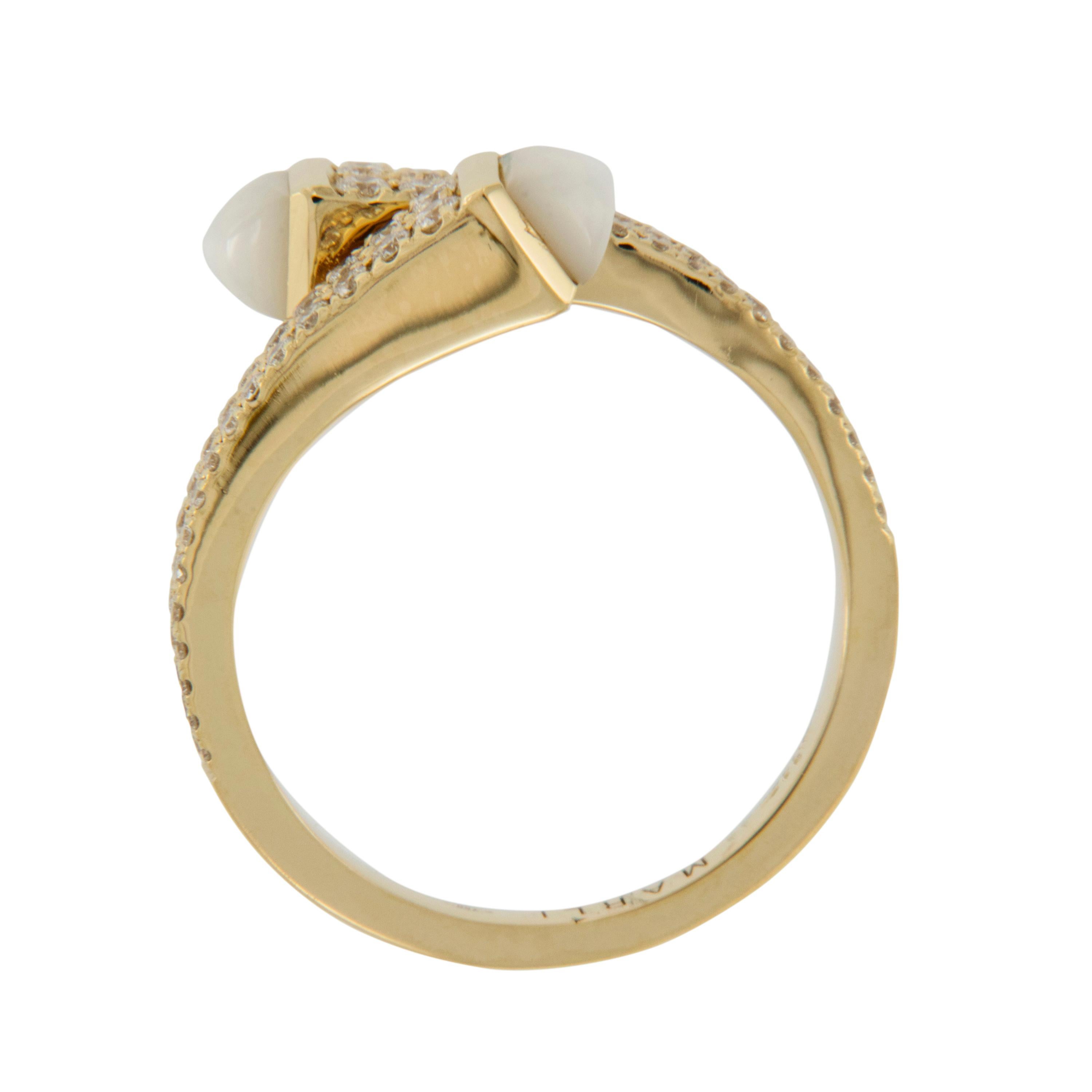 Contemporary 18 Karat Yellow Gold Mother of Pearl & 0.35 Cttw Diamond Bypass Ring For Sale