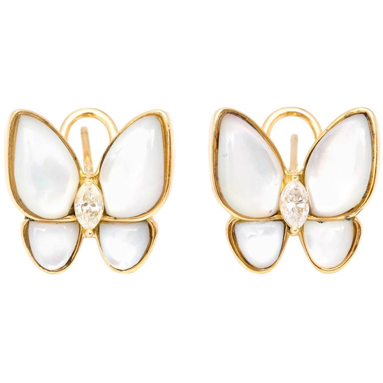 BUTTERFLY DARK MOP GOLD EARRINGS