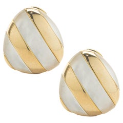 18 Karat Yellow Gold Mother of Pearl Striped Earrings