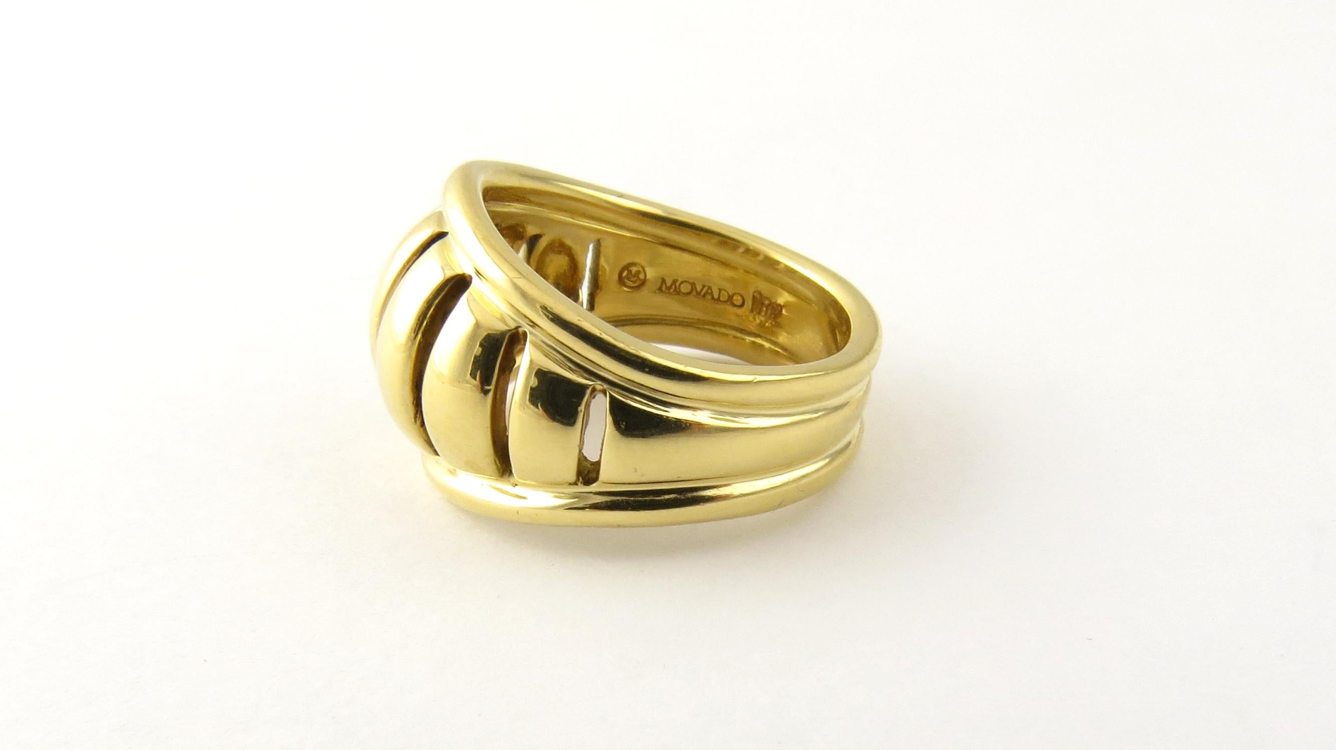 Vintage 18 Karat Yellow Gold Movado Dome Ring Size 5.5

This lovely dome ring is crafted in beautifully detailed 18K yellow gold. Width: 14 mm. Shank: 6 mm. Height: 5 mm.

Ring Size: 5.5

Weight: 7.0 dwt. / 10.9 gr.

Stamped: 18K

Hallmark: