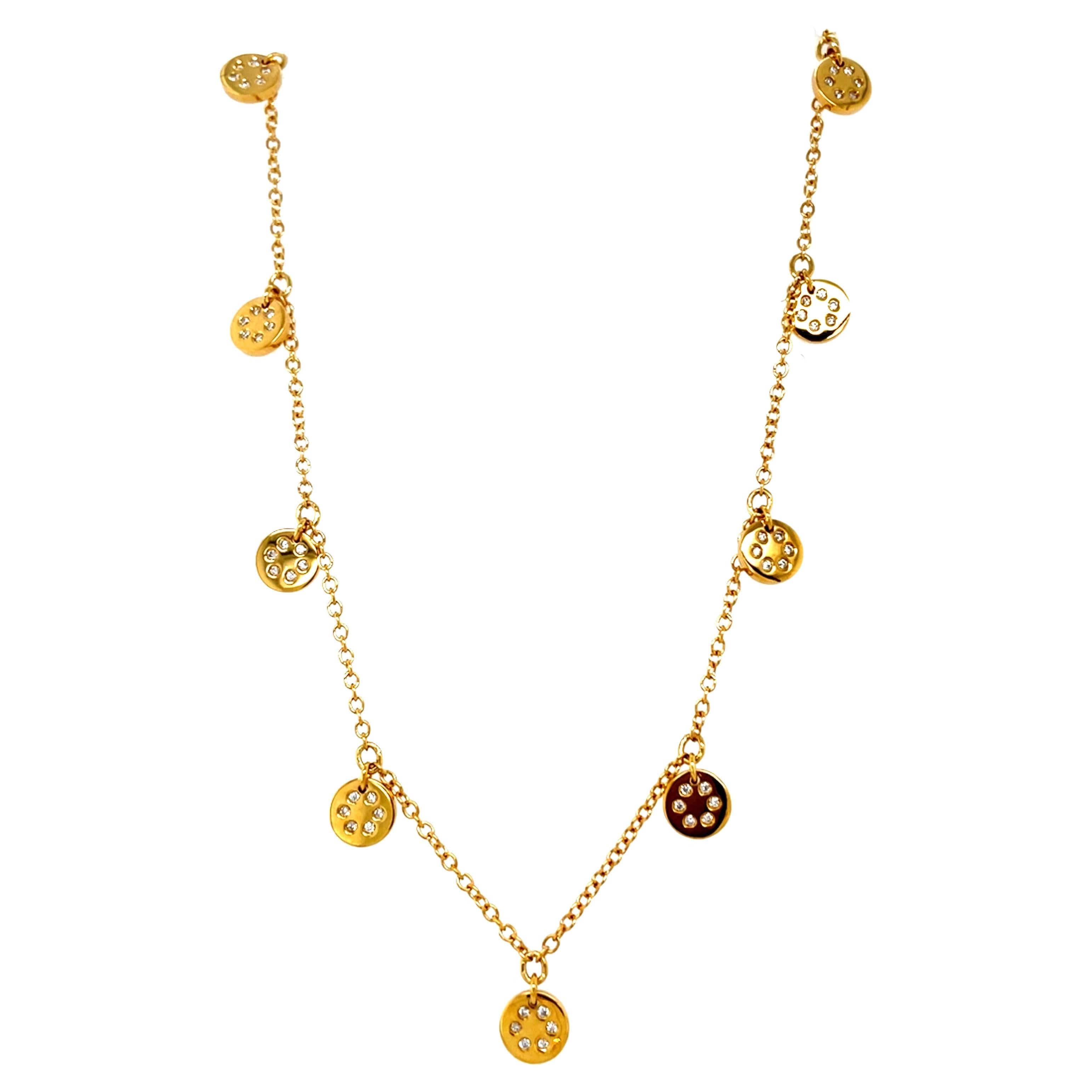 18 Karat Yellow Gold Multi Charm Diamond Necklace For Sale