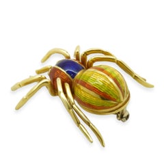 18 Karat Yellow Gold Multi-Color Enamel Spider Pin