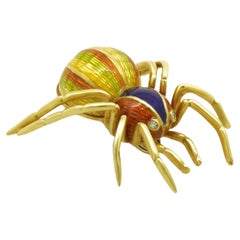18 Karat Yellow Gold Multi-Color Enamel Spider Pin
