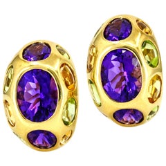 18 Karat Yellow Gold Multi-Color Gemstone Earrings