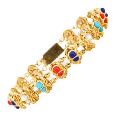 18 Karat Yellow Gold Multi-Color Gemstone Scarab Link Bracelet