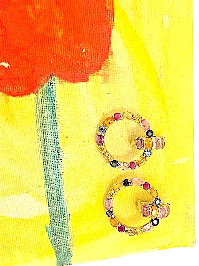18 Karat Yellow Gold Multi-Color Sapphire Hoop Earring For Sale 1