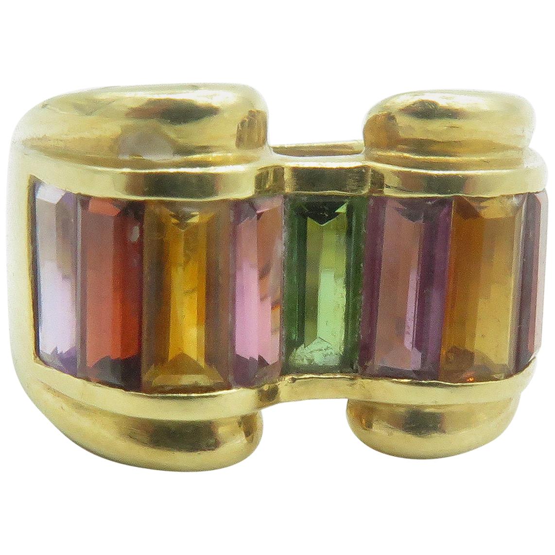 Bague en or jaune 18 carats et pierres multicolores en vente