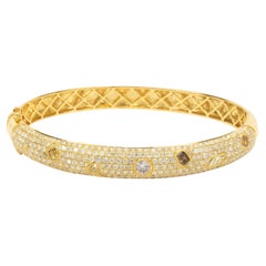 18 Karat Yellow Gold Multi Colored Diamond Bangle Bracelet
