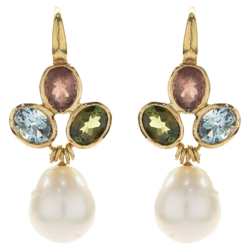 White Gold Multicolored Stone and Diamond Earrings For Sale at White Gold Multicolored Stone and Diamond Earrings For Sale at