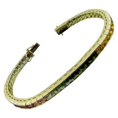 18 Karat Yellow Gold Multicolored Semi-Precious Stones Straight Line Bracelet