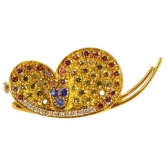 18 Karat Yellow Gold Multi Diamond and Sapphire Butterfly Pin