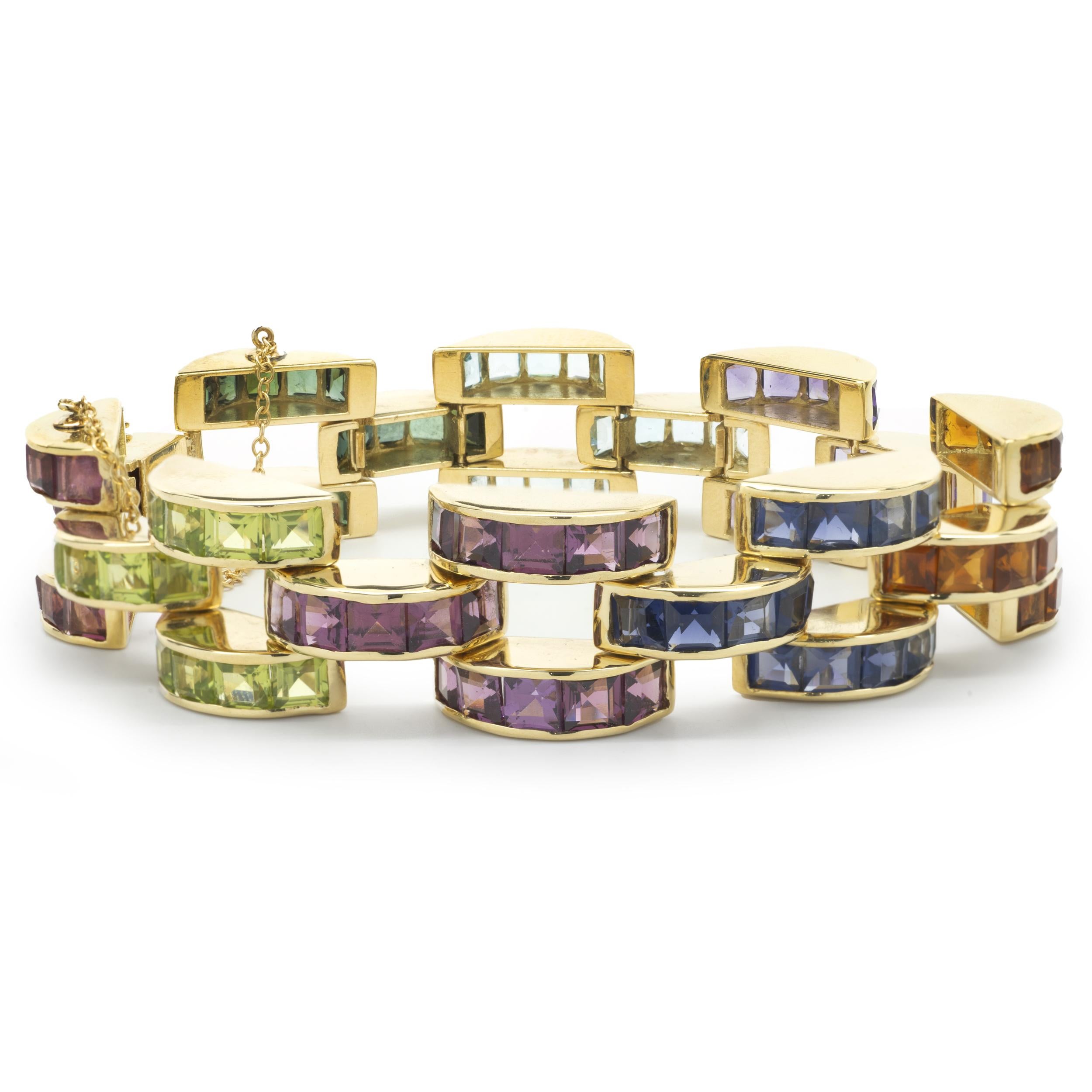 Designer: custom 
Material: 18K yellow gold
Dimensions: bracelet will fit up to a 7-inch wrist
Weight: 62.38 grams
