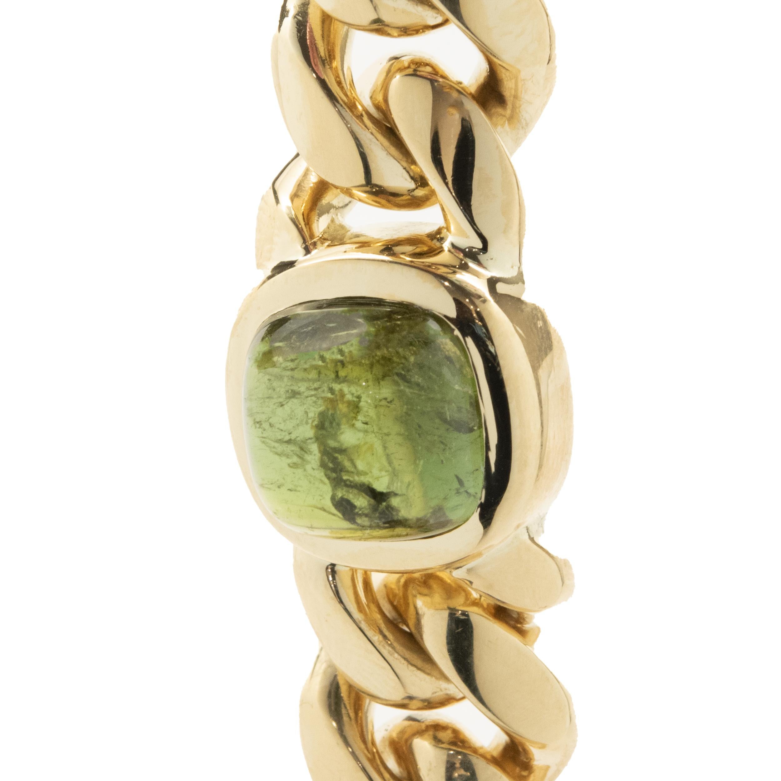 18 Karat Gelbgold Cuban Link Armband mit mehreren Edelsteinen im Cabachon-Schliff im Zustand „Hervorragend“ in Scottsdale, AZ