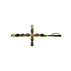 18 Karat Yellow Gold Multi-Gemstone Cross Pendant  #19738