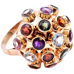 18 Karat Yellow Gold Multi-Gemstone Disco Ring