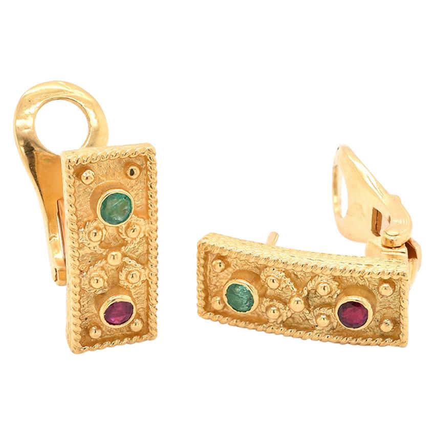 18 Karat Yellow Gold Multi-Gemstone Fancy Earrings