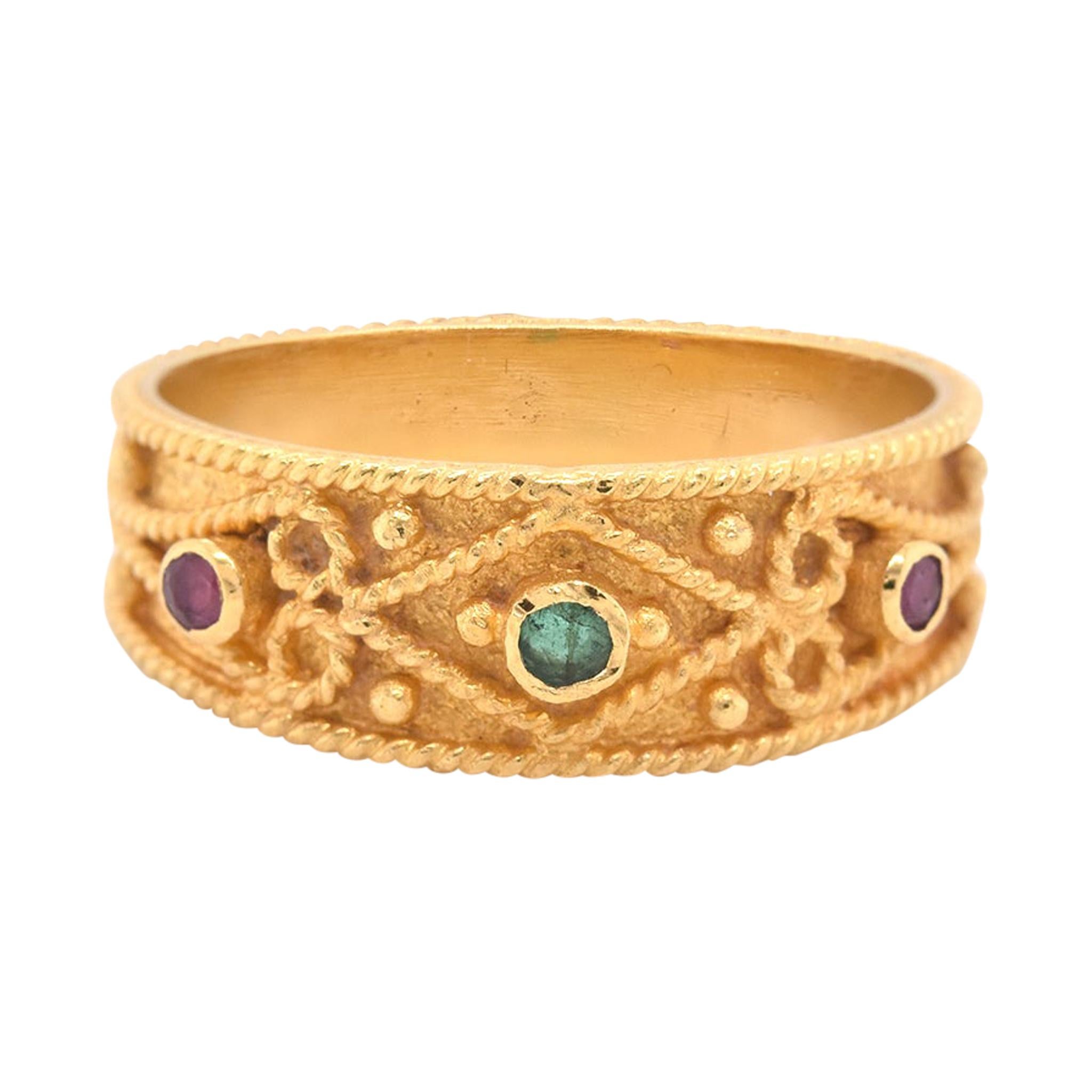 18 Karat Yellow Gold Multi-Gemstone Fancy Ring