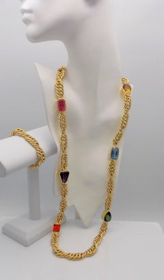 18 Karat Yellow Gold Multi-Gemstone Necklace and Bracelet Set