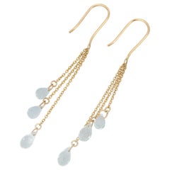 18 Karat Gelbgold Mehrschichtige Aquamarin-Ohrringe mit Kettentropfen im minimalistischen Stil
