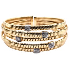 18 Karat Yellow Gold Multi-Row Five Station Bangle Bracelet