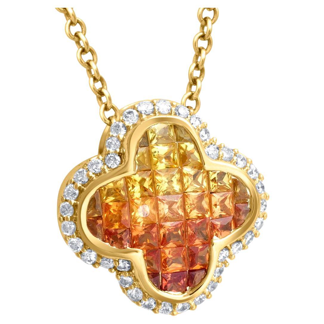 18 Karat Yellow Gold, Multi Sapphire and Diamonds Pendant for Necklace For Sale