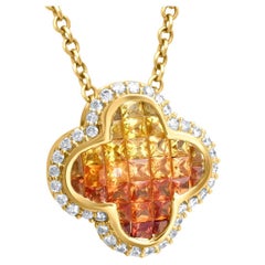 18 Karat Yellow Gold, Multi Sapphire and Diamonds Pendant for Necklace