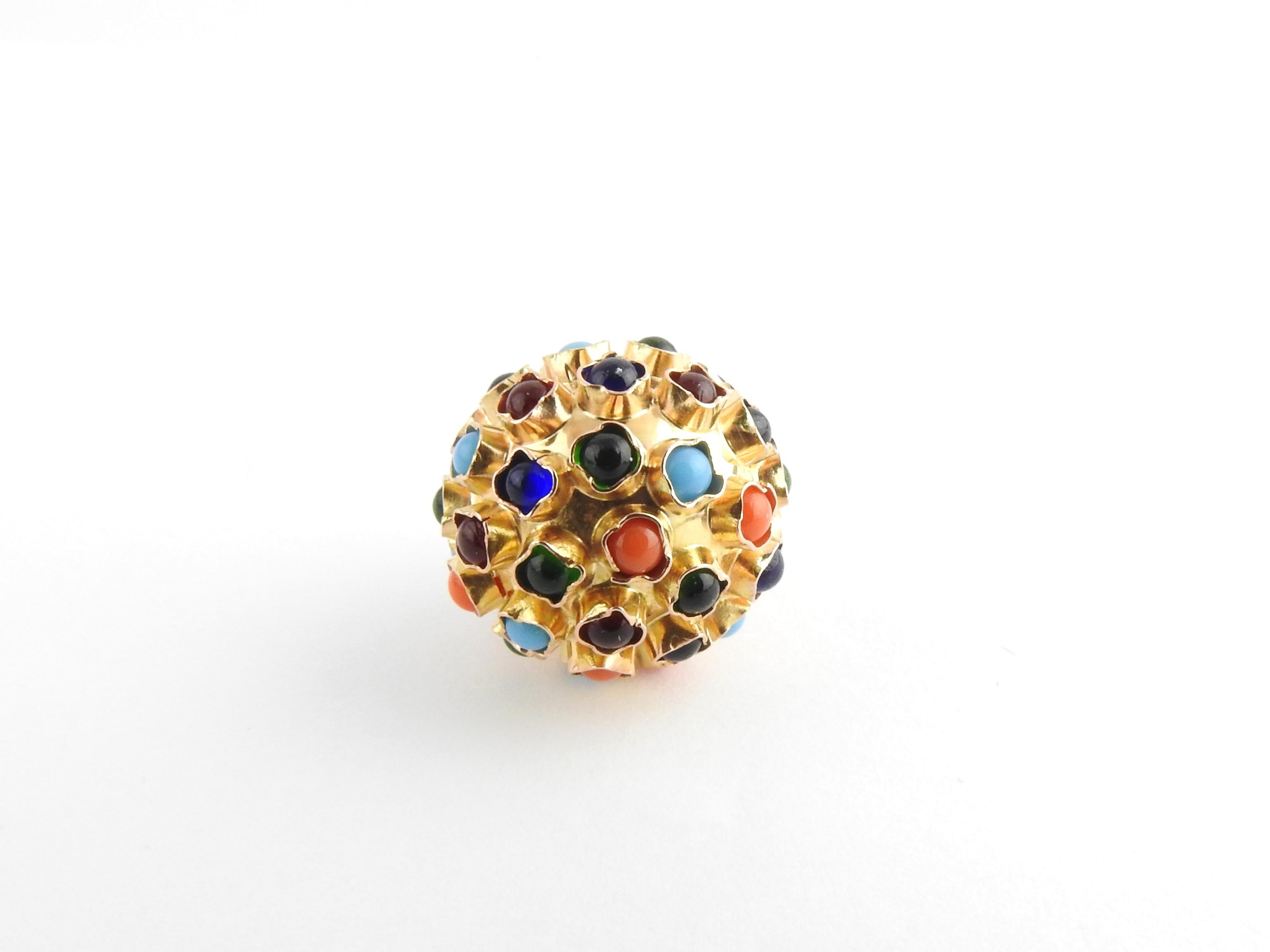 Vintage 18 Karat Yellow Gold Multi Stone Sputnik Charm

This lovely 3D sputnik charm is decorated with multicolored stones and crafted in beautifully detailed 18K yellow gold.

Size: 17 mm (actual charm)

Weight: 3.4 dwt. / 5.4 gr.

Acid tested for