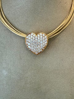 18 Karat Yellow Gold Multi-Strand Wire Necklace with Diamond Heart Pendant