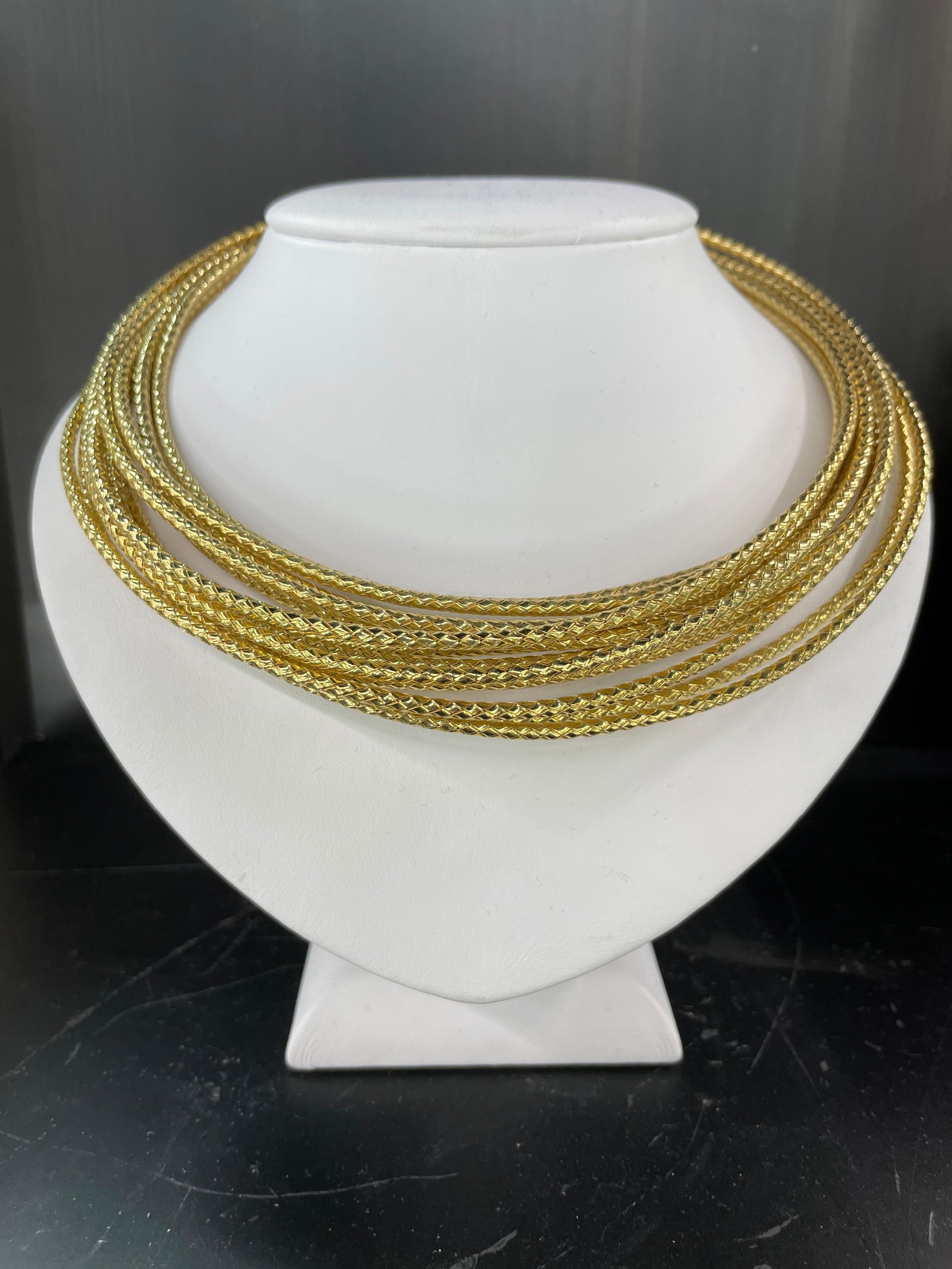 18 Karat Yellow Gold Multi Textured Rope Necklace 161.3 Grams Made in Roma In Excellent Condition For Sale In New York, NY