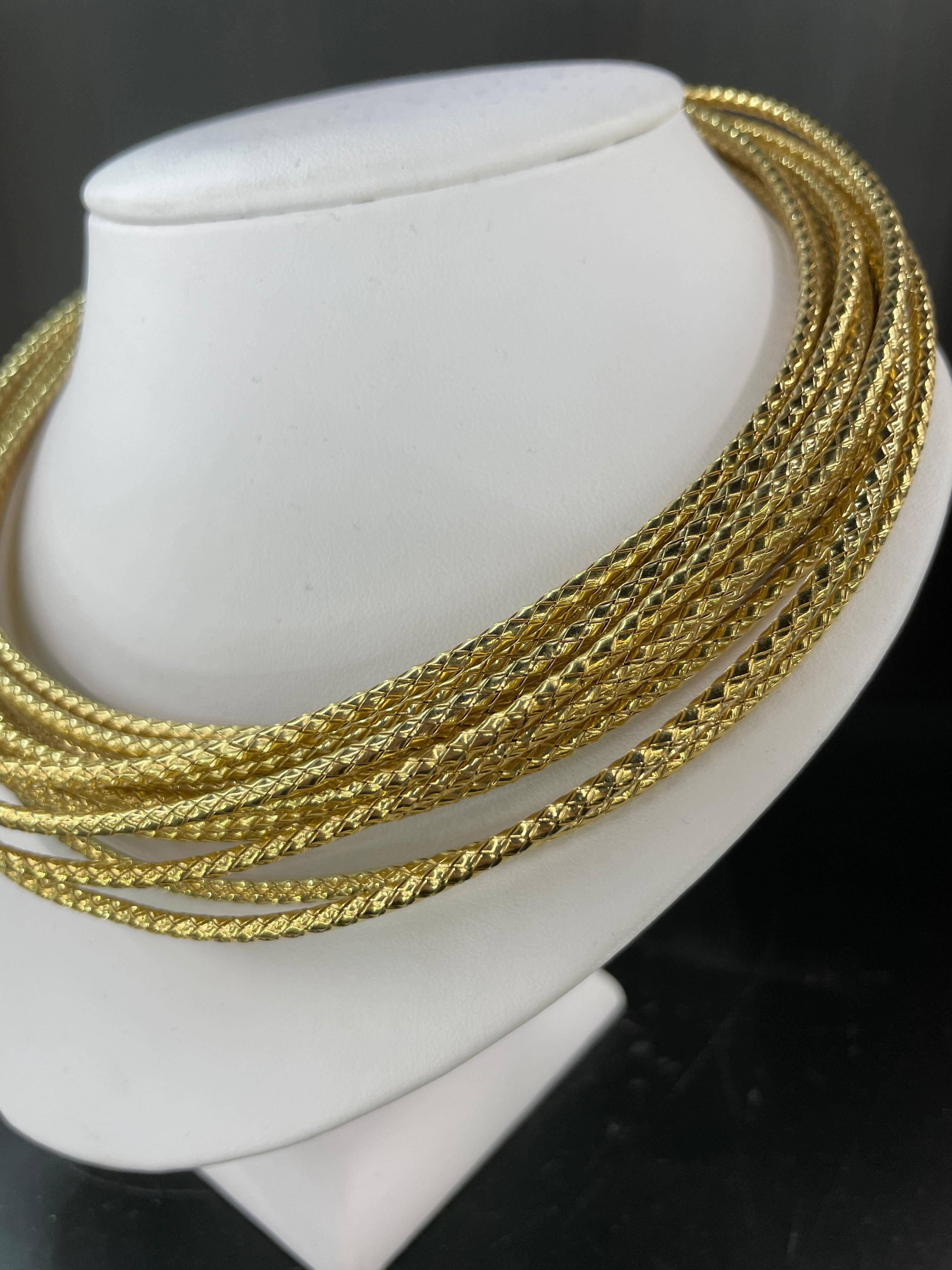 Women's 18 Karat Yellow Gold Multi Textured Rope Necklace 161.3 Grams Made in Roma For Sale