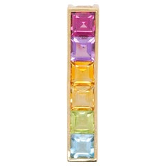 18 Karat Yellow Gold Multicolour Linear Rainbow Bar Pendant Necklace