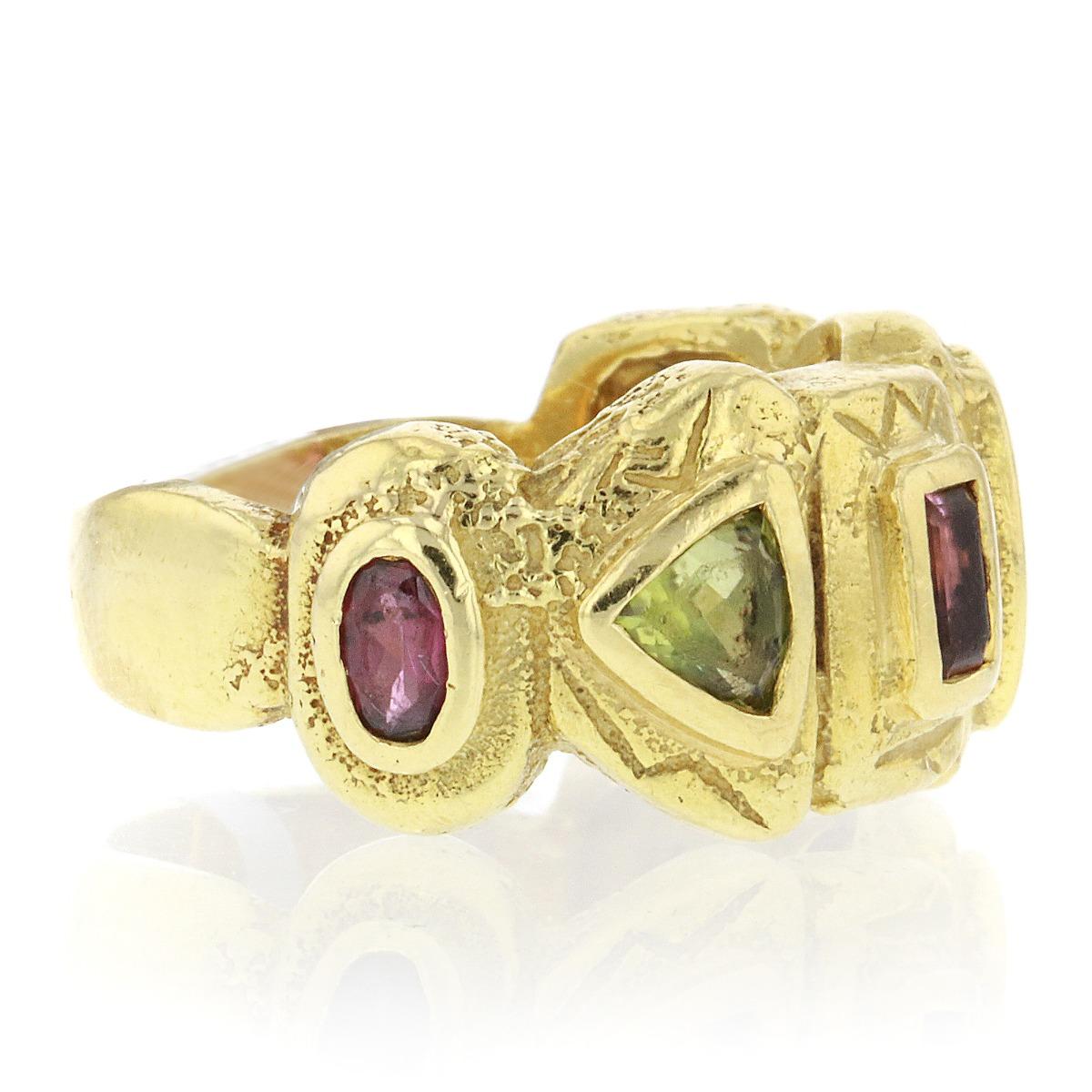 18K Yellow Gold Multistone Ring
13.00 Penny Weight

Ring Size: 7
Center Stone: 
Gemstone: 
Stone Count: 
Stone Shape: Multishape  
Color Grade: G-H
Clarity Grade: SI1-SI2
Polish: Very Good
Symmetry: Very Good
Fluorescence: None