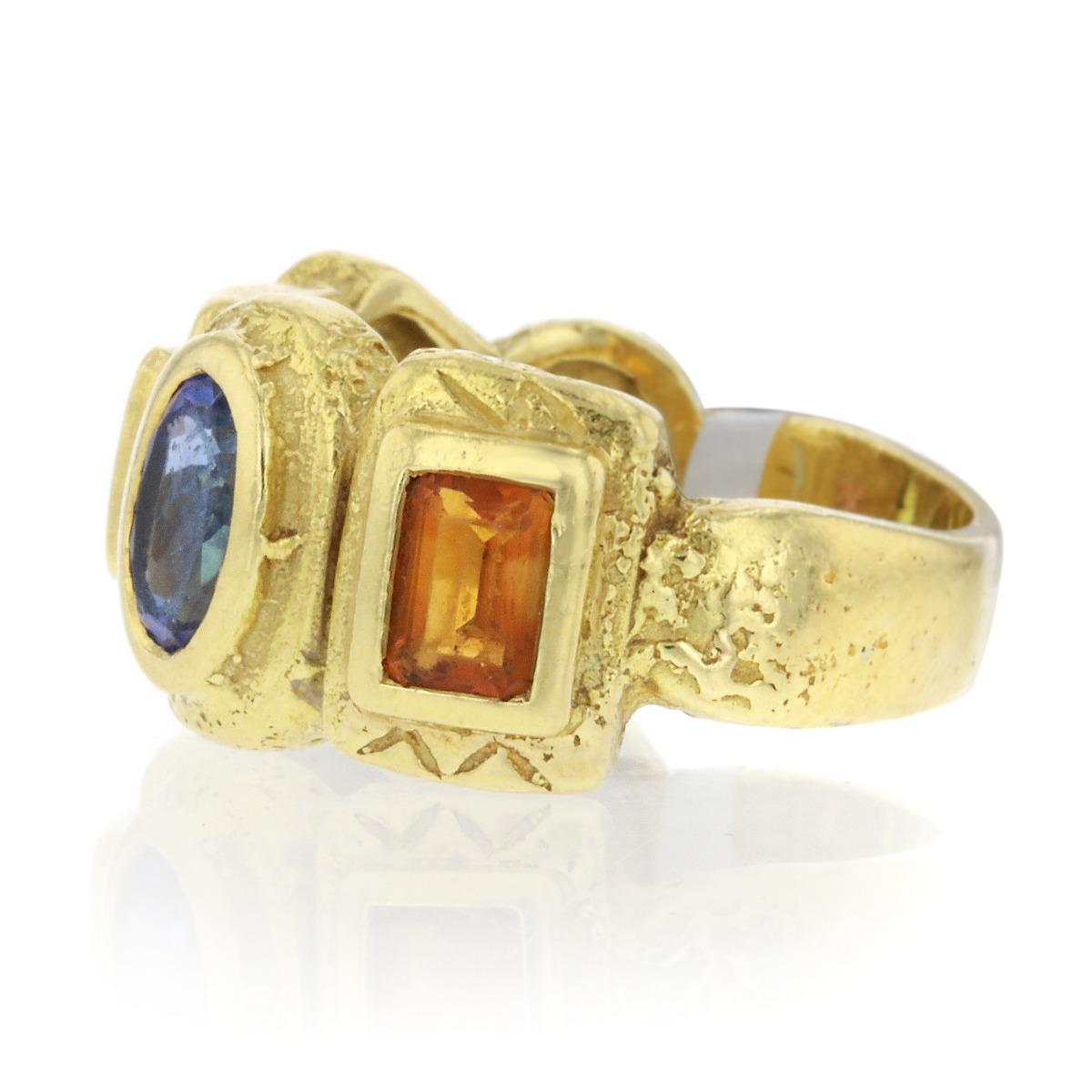 Women's 18 Karat Yellow Gold Multistone Ring For Sale