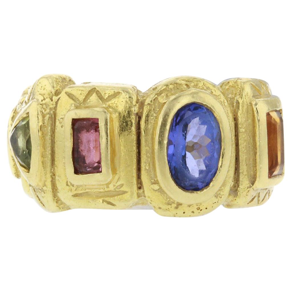 18 Karat Yellow Gold Multistone Ring For Sale