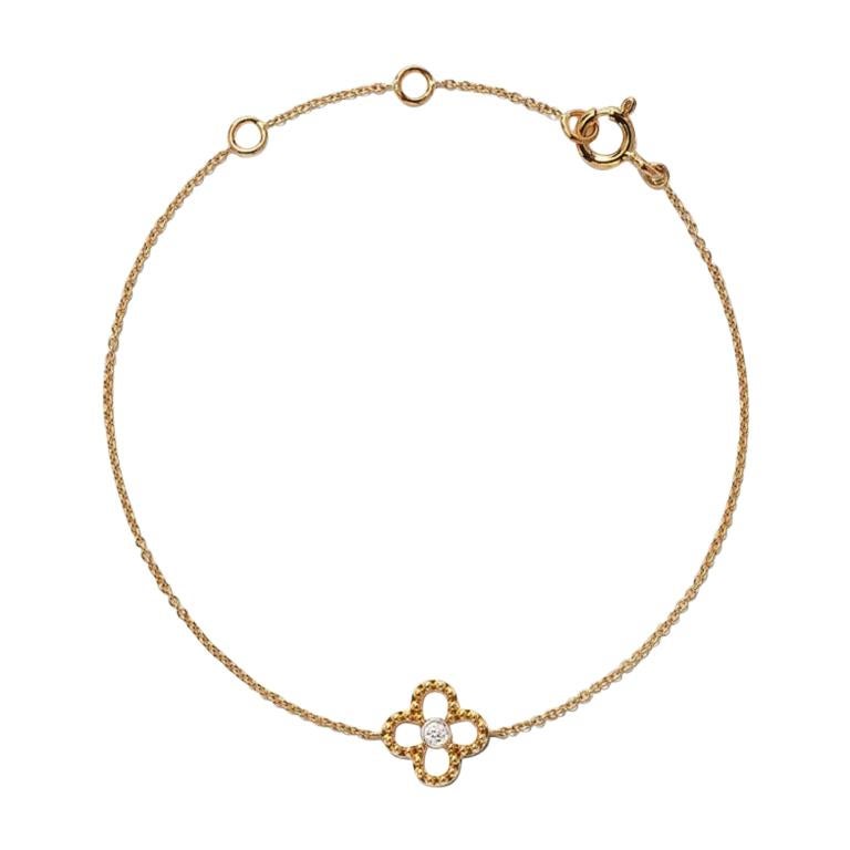 18 Karat Yellow Gold Mye Round Beading Pave Diamond Bracelet For Sale