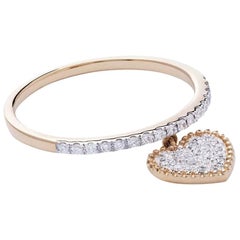 18 Karat Yellow Gold Mye Heart Beading Pave Diamond Ring