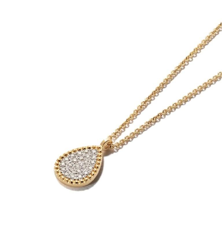 Round Cut 18 Karat Yellow Gold Mye Pear Beading Pave Diamond Necklace For Sale