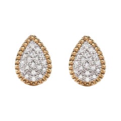 18 Karat Yellow Gold Mye Pear Beading Pave Diamond Stud Earrings